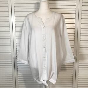 Blair White Y2K Collarless Button-Down Front Tie Relaxed Fit Tunic Women 2XL